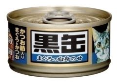 黑罐Mini 貓罐頭 - 吞拿魚 + 鰹魚+木魚片 80g Maruha 