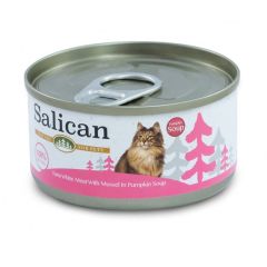Salican 白肉吞拿魚、青口貓罐頭 (南瓜湯) 85g (紅)