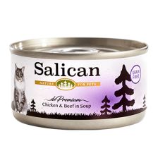 Salican 雞肉 、牛肉配方貓罐頭 (清湯) 85g (紫)