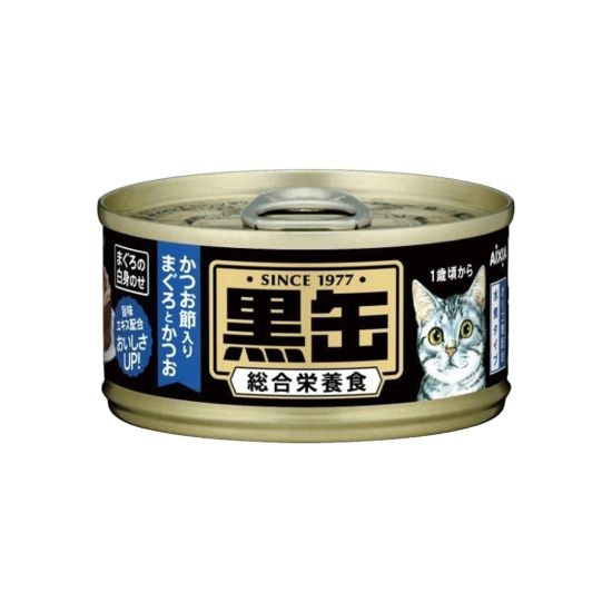 黑罐Mini 貓罐頭 - 吞拿魚 + 鰹魚+木魚片 80g