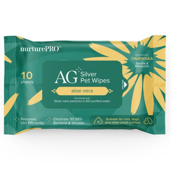 Nurture Pro AG+ 銀離子寵物親膚消毒濕紙巾 10片-蘆薈味